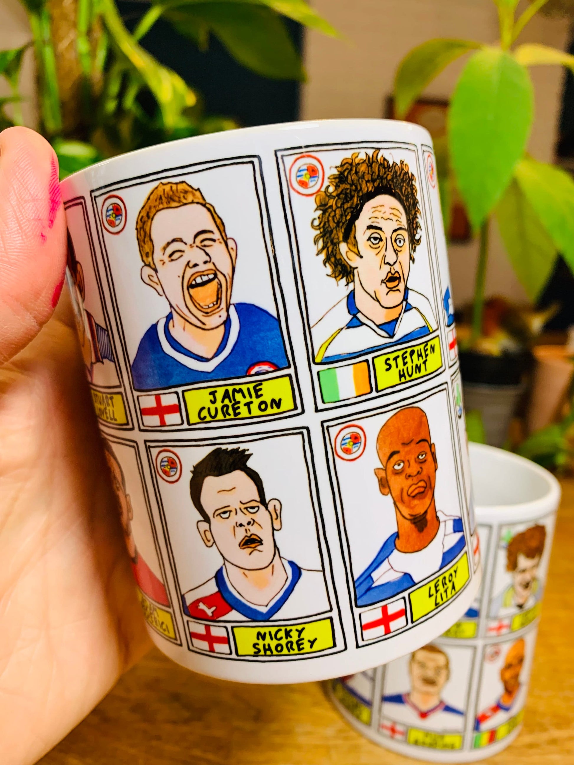 Reading No Score Draws Mug Set - Set of TWO 11oz Ceramic Mugs with Wonky Panini sticker-style No Score Draws Doodles of Royals icons