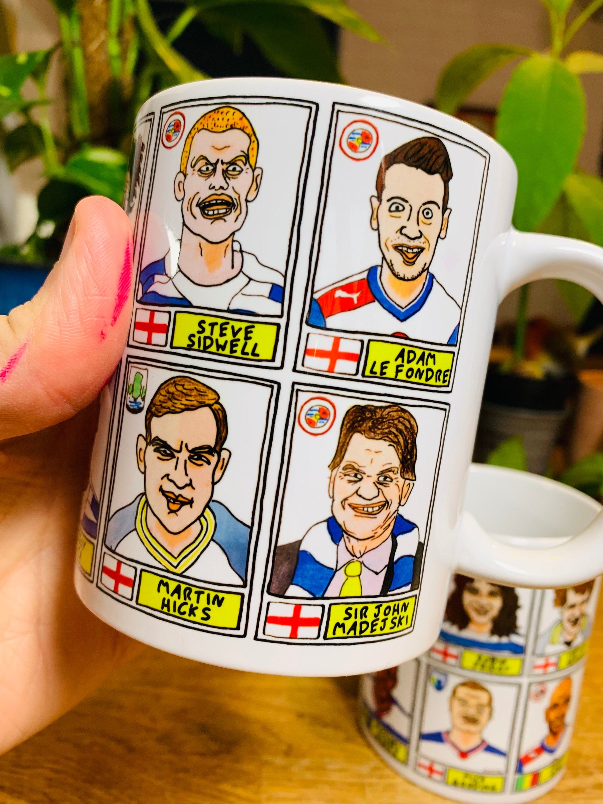 Reading No Score Draws Mug Set - Set of TWO 11oz Ceramic Mugs with Wonky Panini sticker-style No Score Draws Doodles of Royals icons