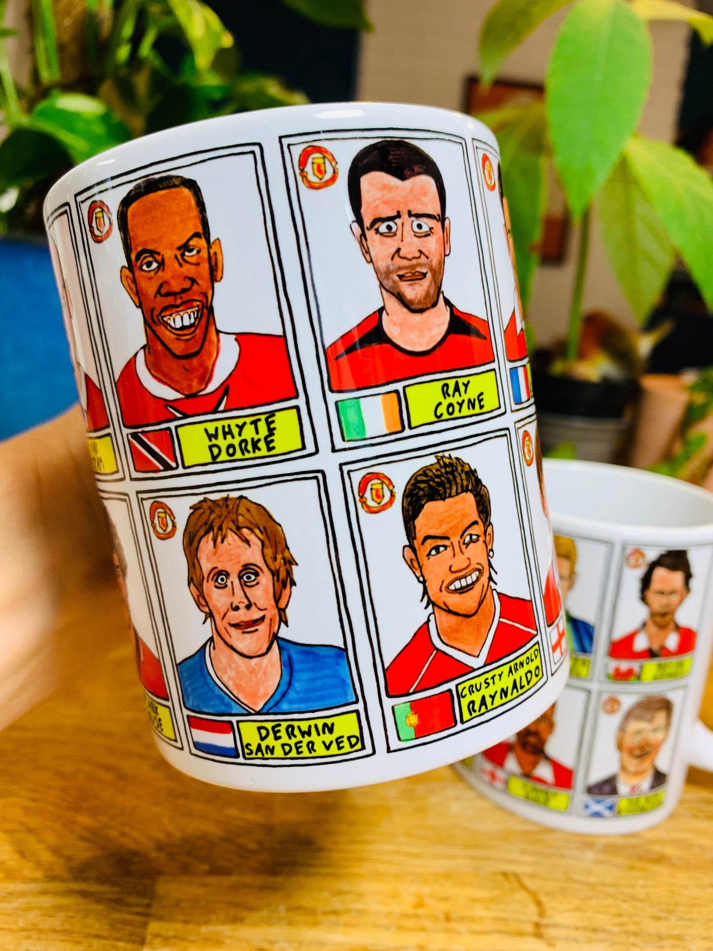 Definitely NOT Man Utd No Score Draws Mug Set - Set of two 11oz Ceramic Mugs with Wonky Panini sticker-style NOT MUFC No Score Draws Doodles