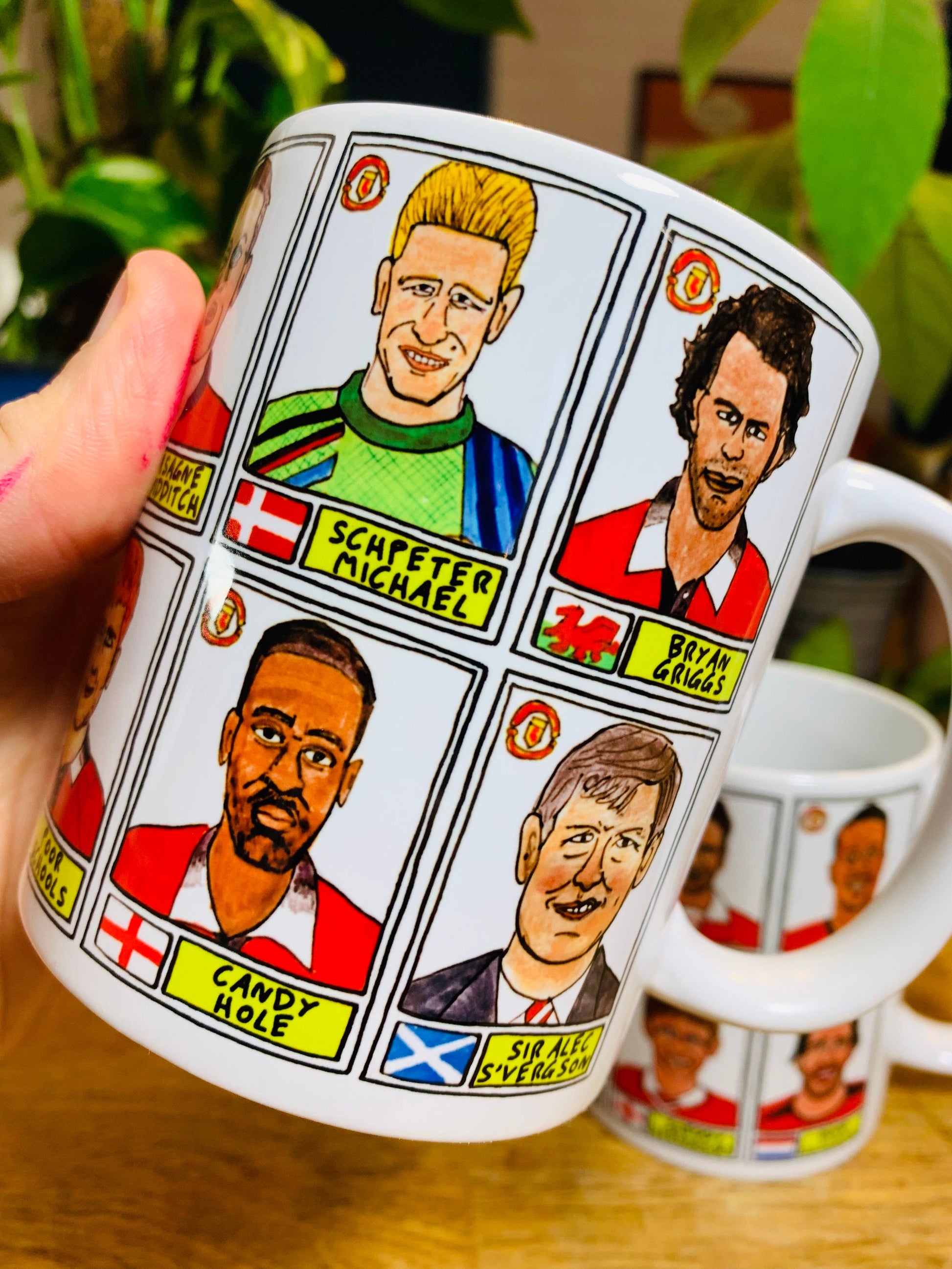 Definitely NOT Man Utd No Score Draws Mug Set - Set of two 11oz Ceramic Mugs with Wonky Panini sticker-style NOT MUFC No Score Draws Doodles