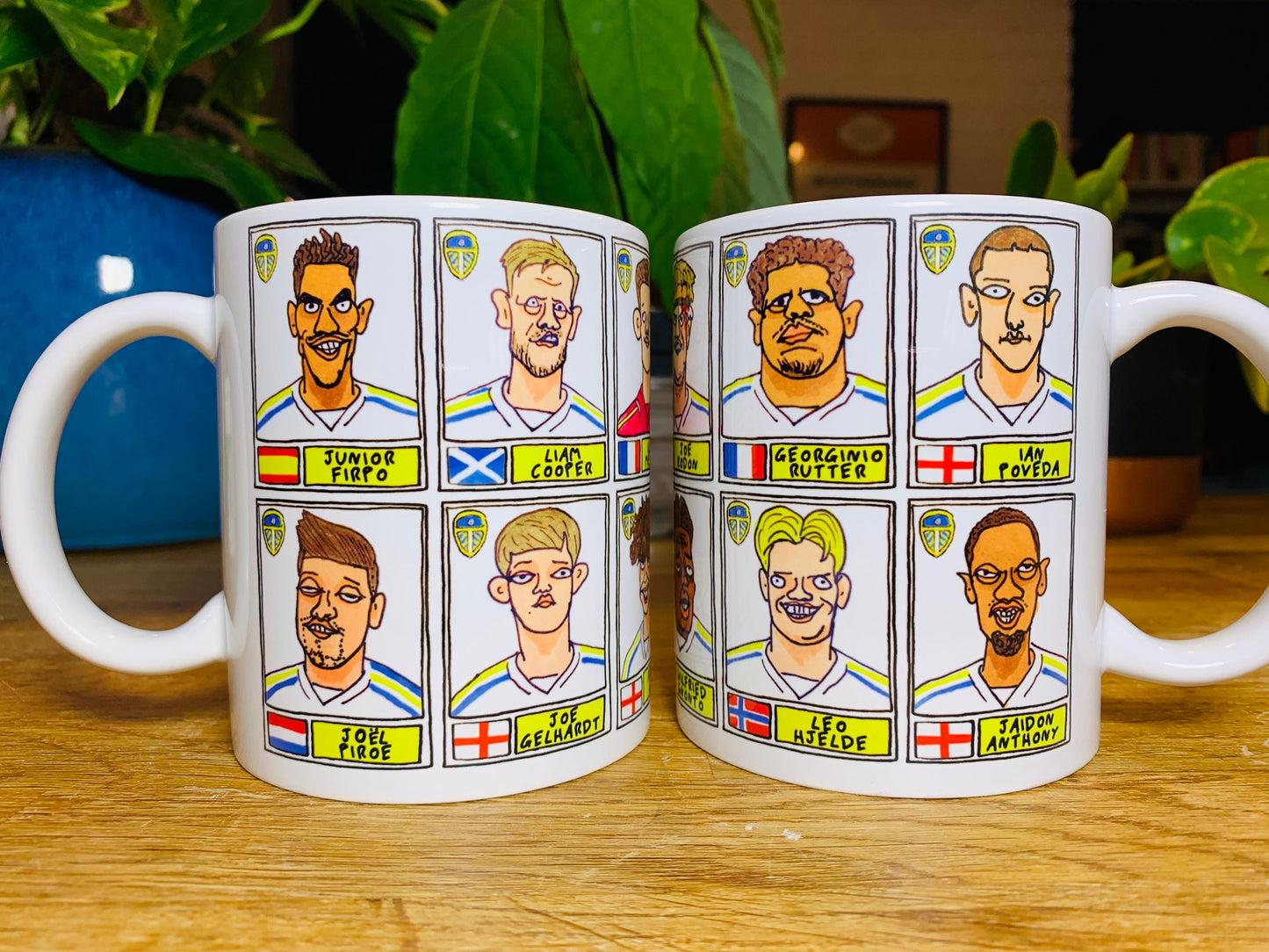 Leeds United Vol 3 No Score Draws Mug Set - Set of TWO 11oz Ceramic Mugs with Wonky Panini sticker-style LUFC 23/24 Farkeball Doodles