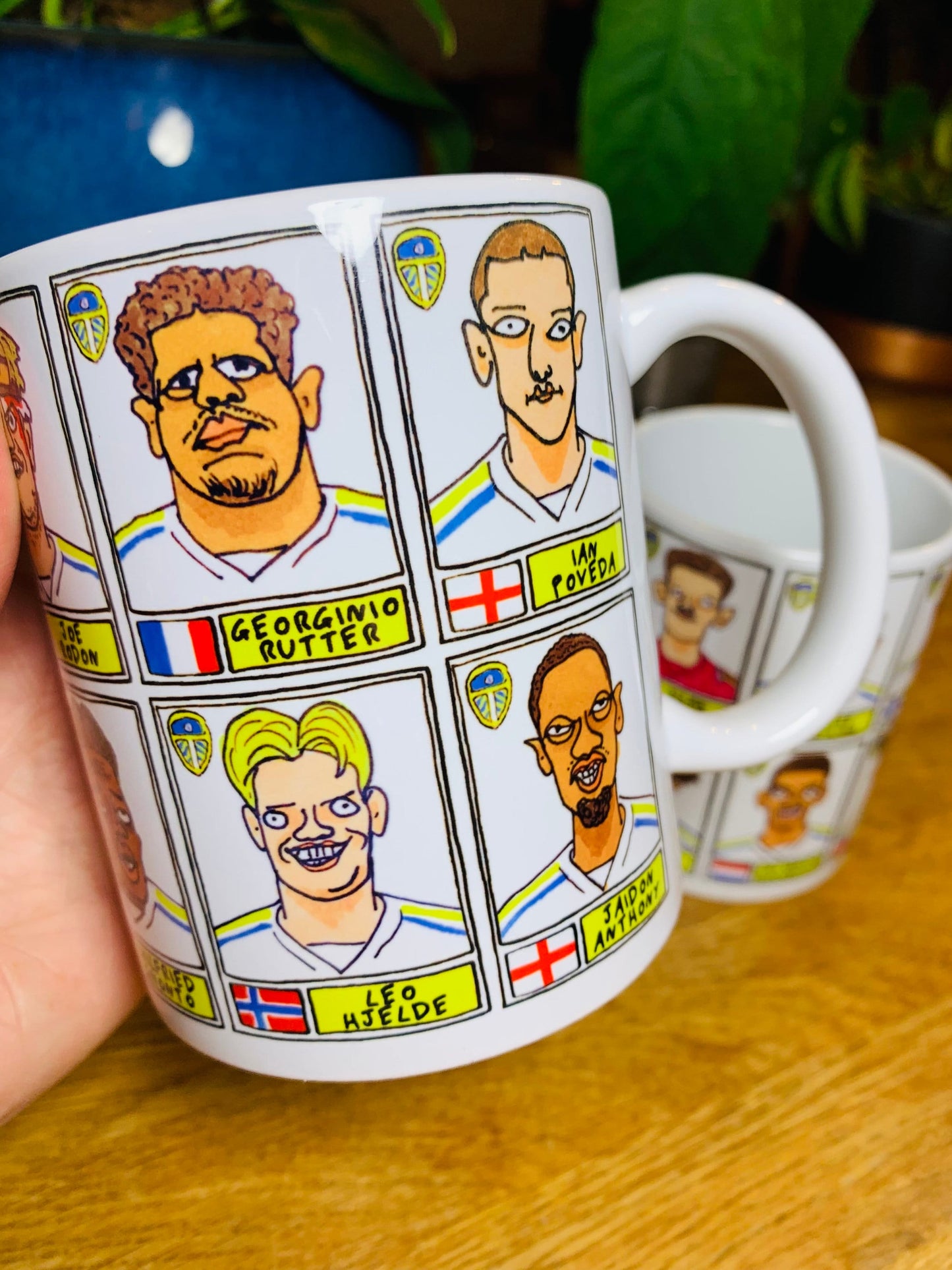 Leeds United Vol 3 No Score Draws Mug Set - Set of TWO 11oz Ceramic Mugs with Wonky Panini sticker-style LUFC 23/24 Farkeball Doodles