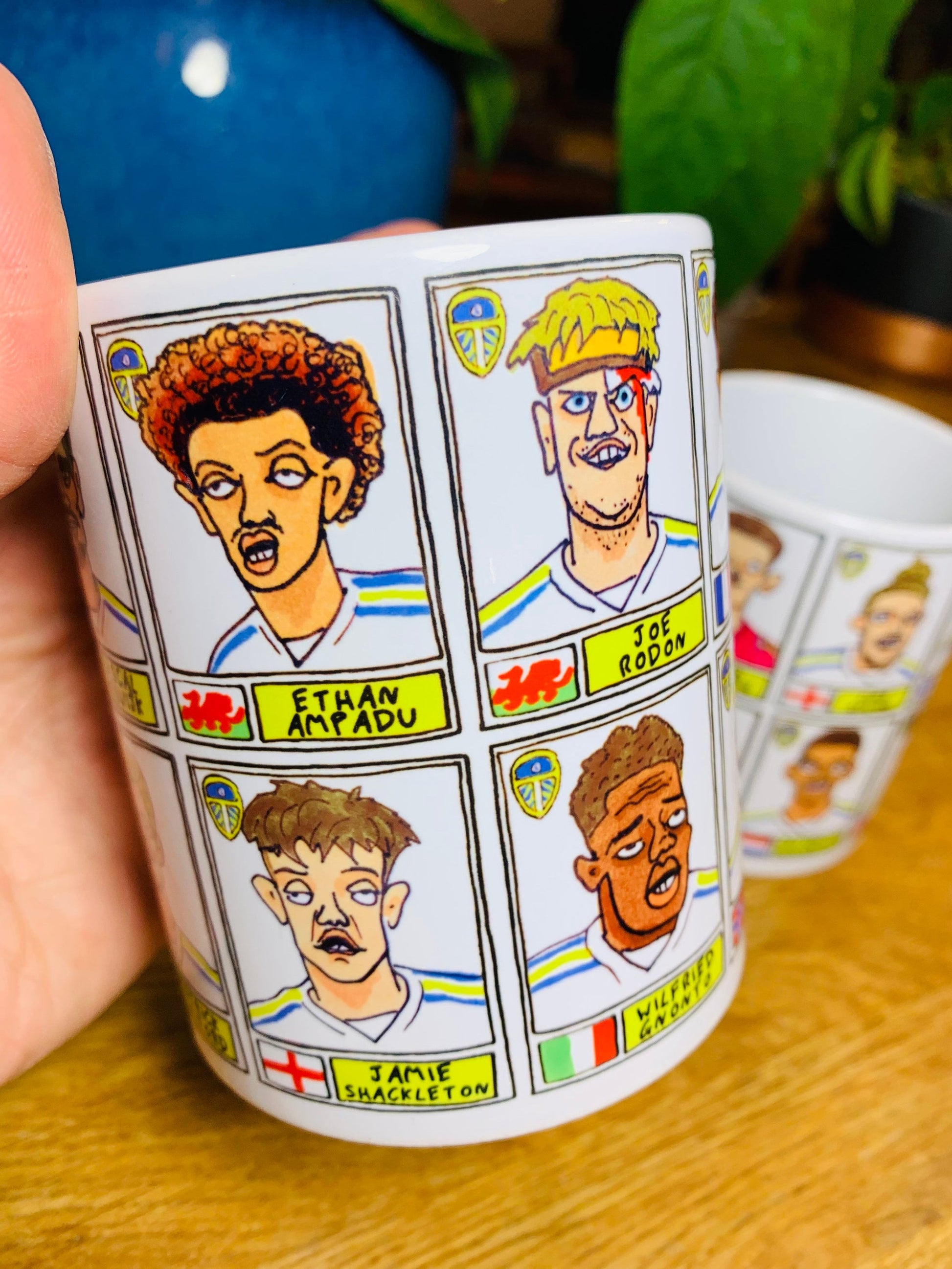 Leeds United Vol 3 No Score Draws Mug Set - Set of TWO 11oz Ceramic Mugs with Wonky Panini sticker-style LUFC 23/24 Farkeball Doodles