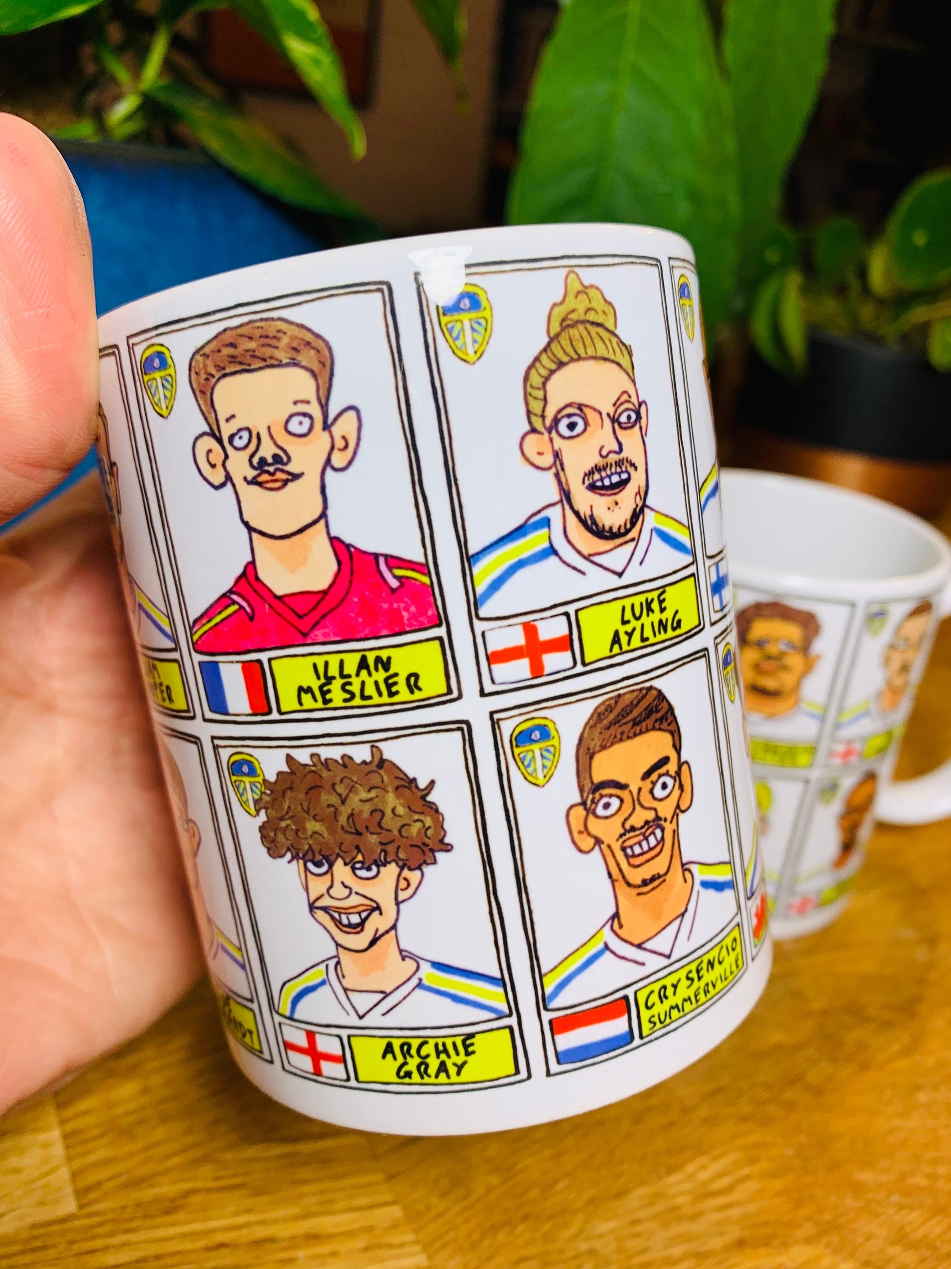 Leeds United Vol 3 No Score Draws Mug Set - Set of TWO 11oz Ceramic Mugs with Wonky Panini sticker-style LUFC 23/24 Farkeball Doodles