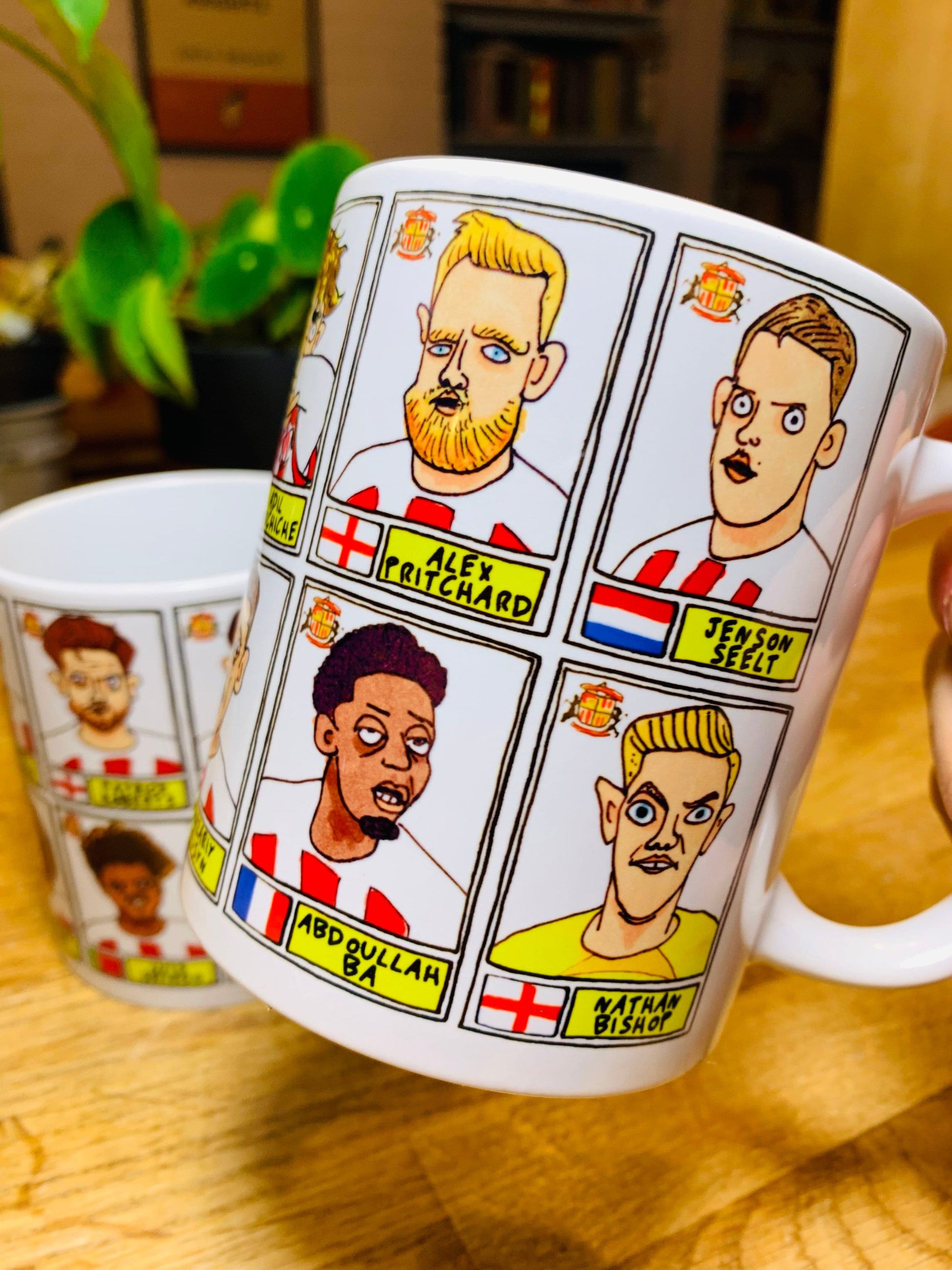 Sunderland Vol 3 No Score Draws Mug Set - Set of TWO 11oz Ceramic Mugs with Wonky Panini-style Doodles of Tony Mowbray's 23/24 Black Cats