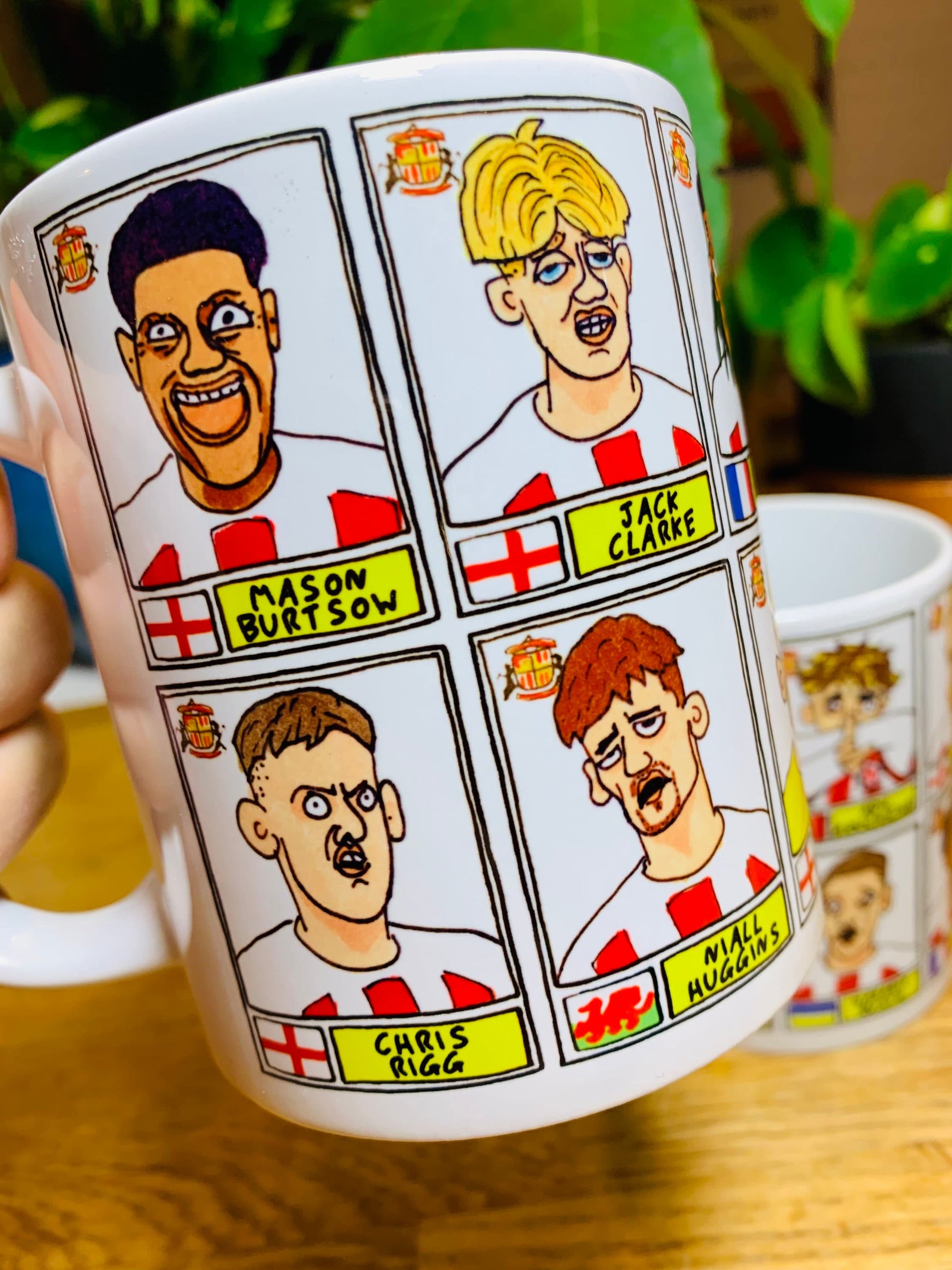 Sunderland Vol 3 No Score Draws Mug Set - Set of TWO 11oz Ceramic Mugs with Wonky Panini-style Doodles of Tony Mowbray's 23/24 Black Cats