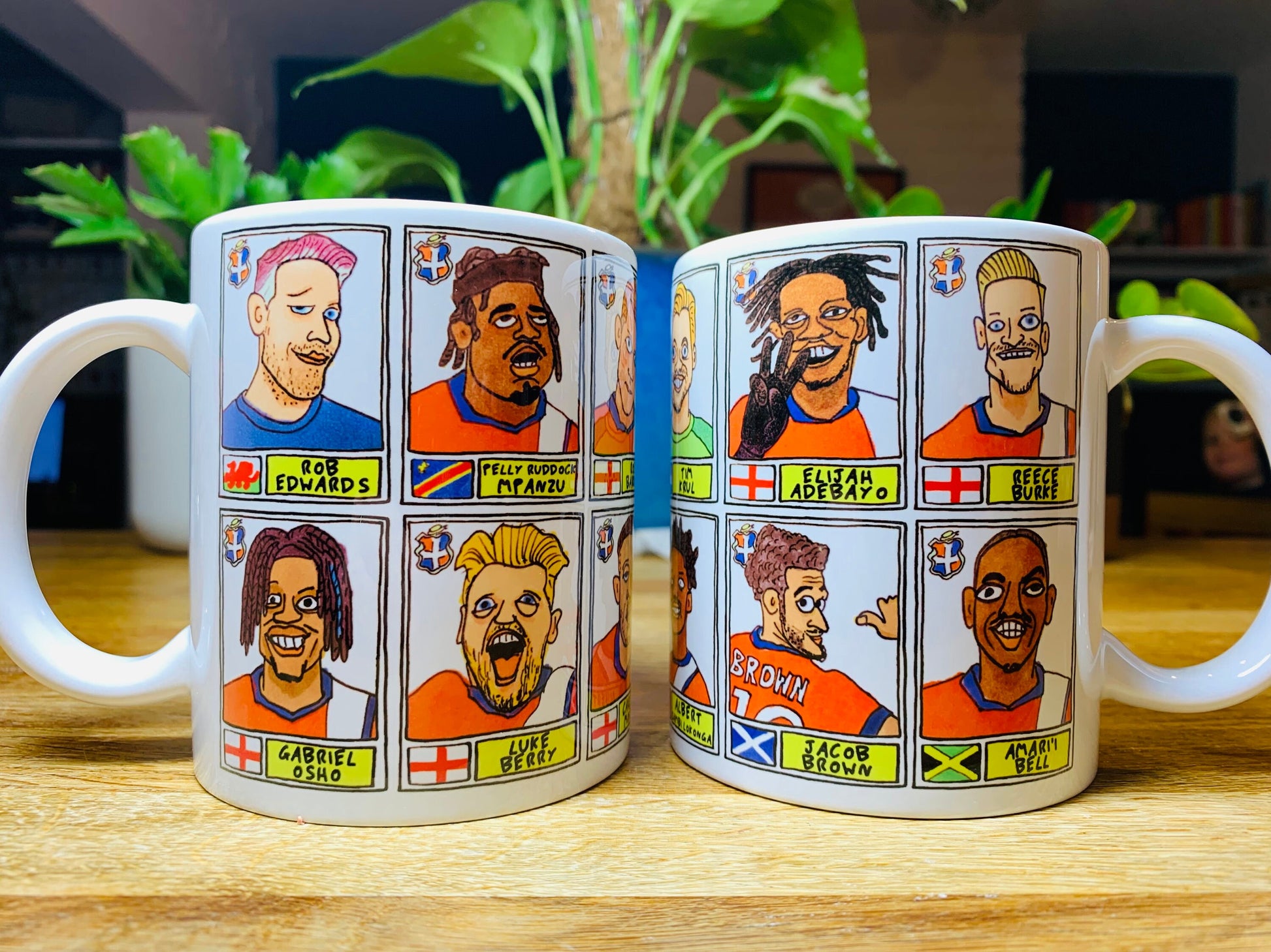 Luton Town Vol 3 No Score Draws Mug Set - Set of TWO 11oz Ceramic Mugs with Wonky Paninified Hatters Doodles of LTFC's 23/24 EPL Heroes