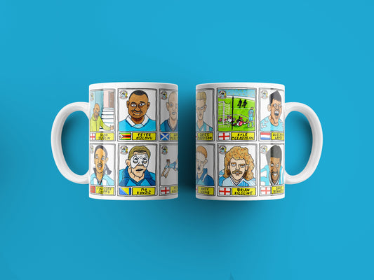 Coventry City No Score Draws Mug Set - Set of TWO 11oz Mugs with Wonky Panini-style No Score Draws Doodles of 24 CCFC icons - NEW for 2024!