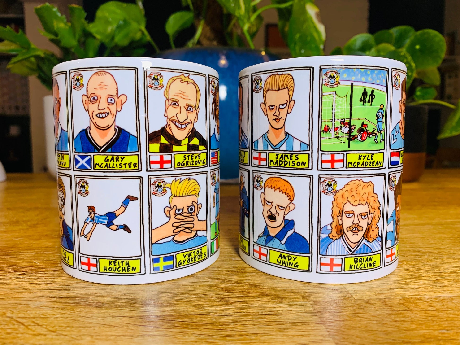 Coventry City No Score Draws Mug Set - Set of TWO 11oz Mugs with Wonky Panini-style No Score Draws Doodles of 24 CCFC icons - NEW for 2024!