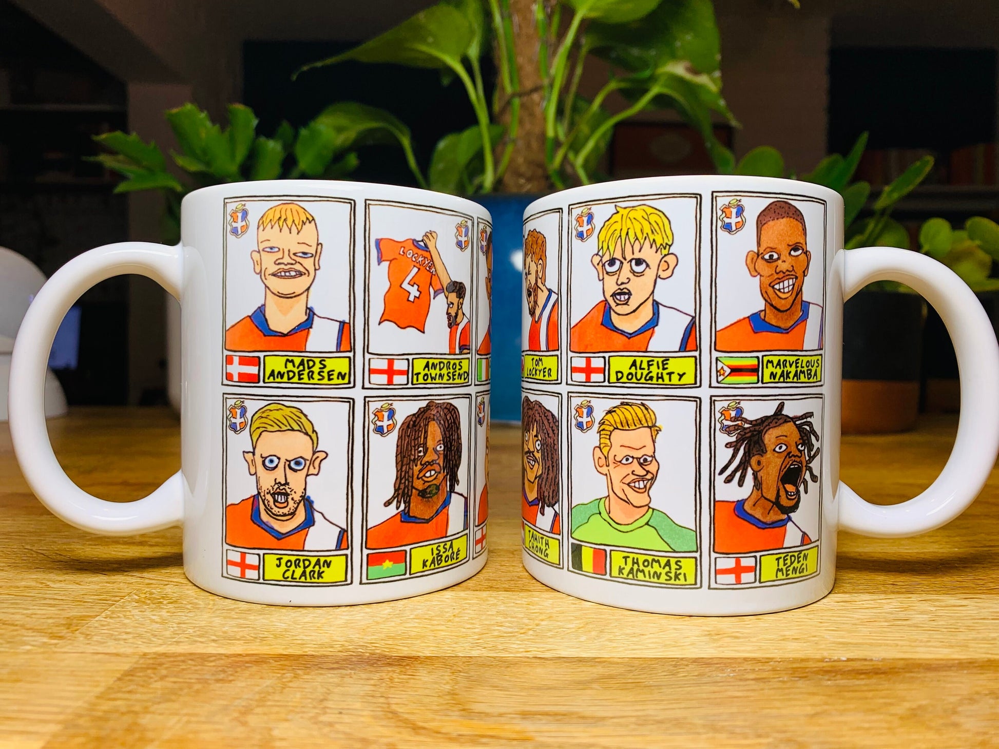 Luton Town Vol 3 No Score Draws Mug Set - Set of TWO 11oz Ceramic Mugs with Wonky Paninified Hatters Doodles of LTFC's 23/24 EPL Heroes