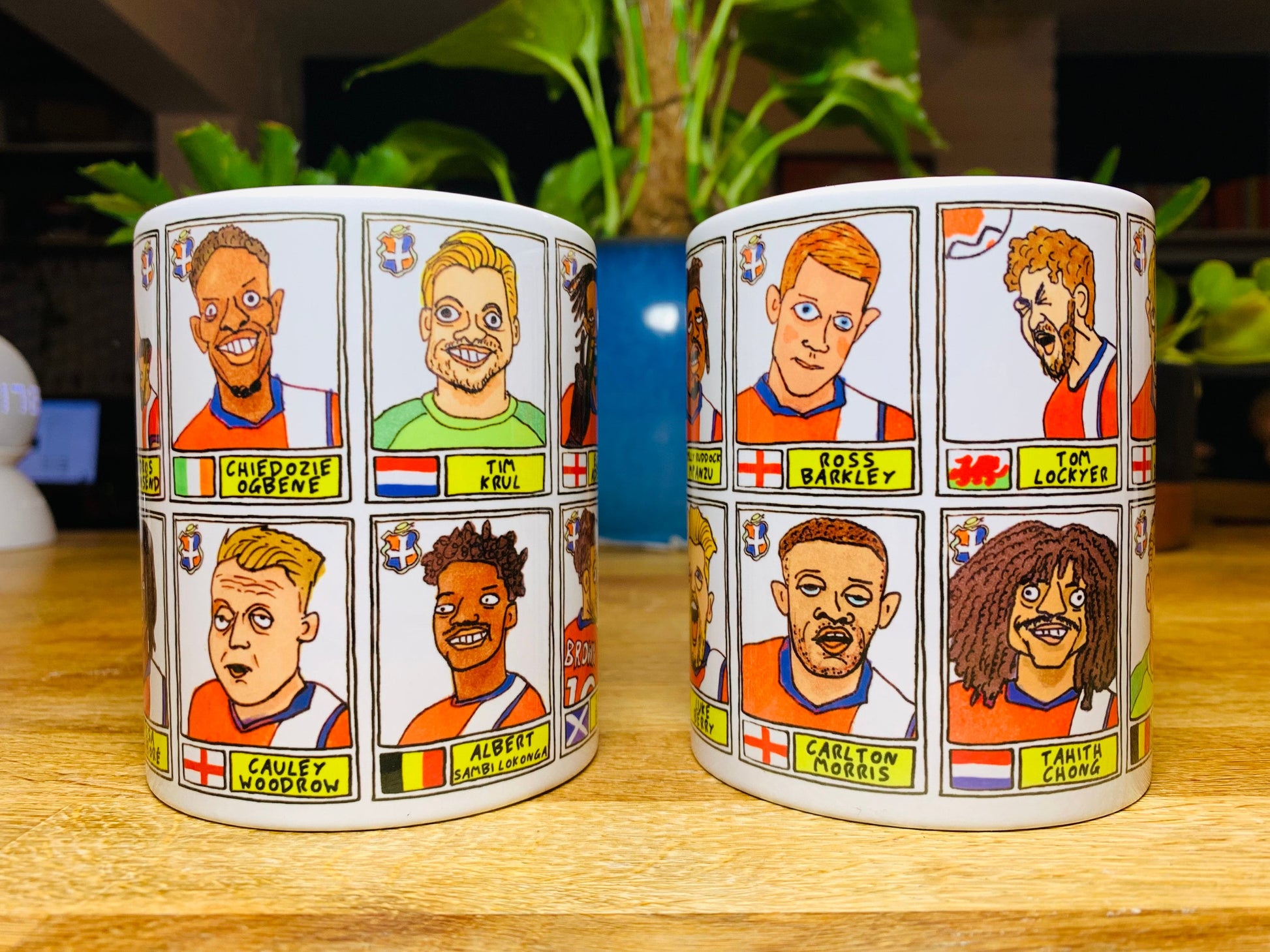 Luton Town Vol 3 No Score Draws Mug Set - Set of TWO 11oz Ceramic Mugs with Wonky Paninified Hatters Doodles of LTFC's 23/24 EPL Heroes