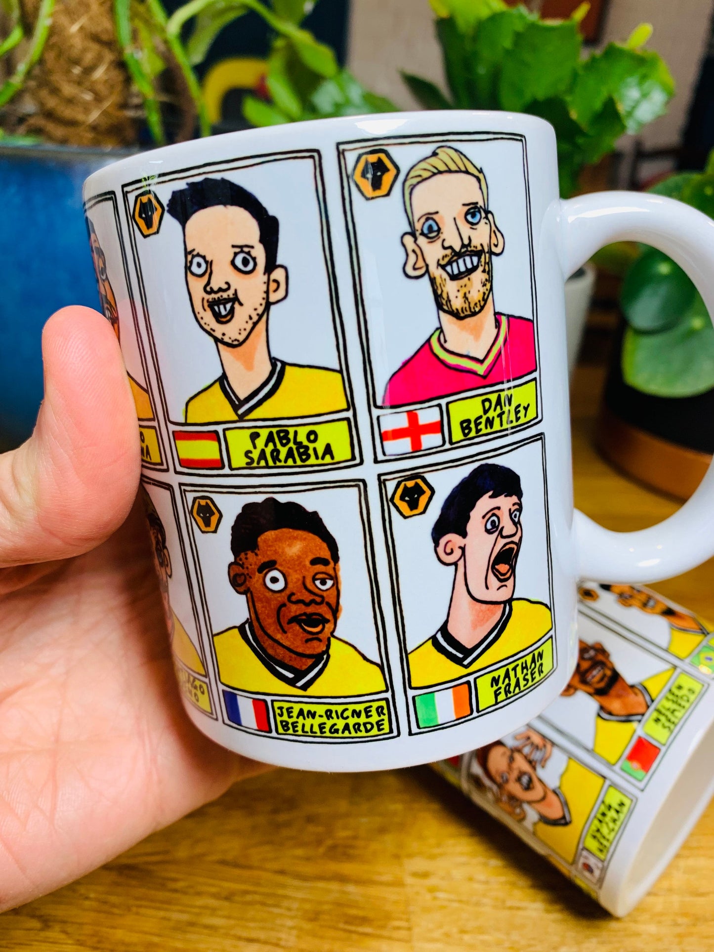 Wolves Vol 2 No Score Draws Mug Set - Set of TWO 11oz Mugs with 24 Wonky Panini-style No Score Draws Doodles of Wolves' 23-24 Squad