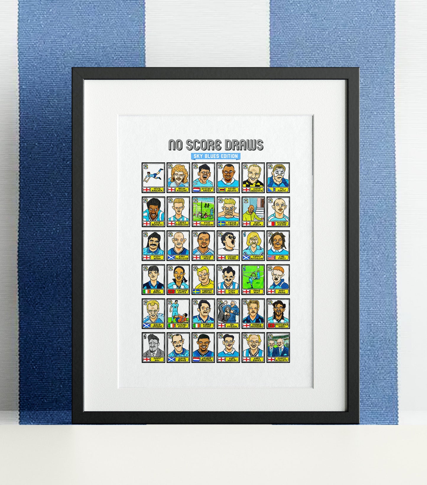 Coventry City Volume 1 - No Score Draws Sky Blues Edition - A3 print of 36 hand-drawn Panini-style CCFC legends - Cheapskate football art