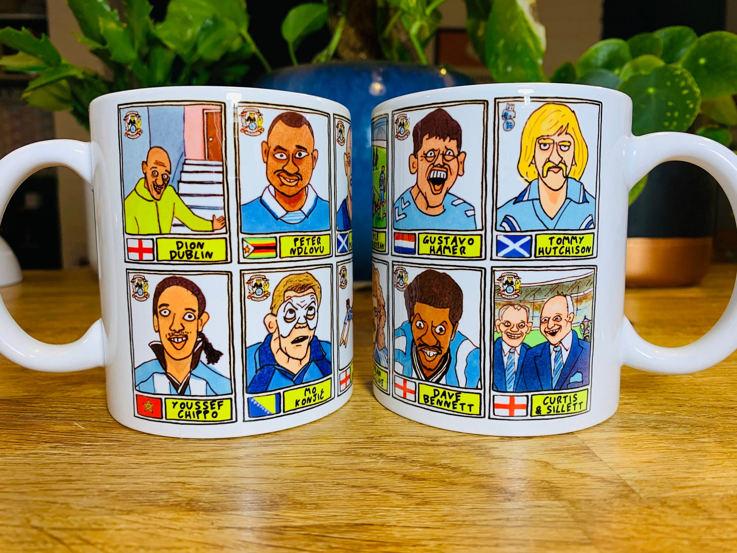 Coventry City No Score Draws Mug Set - Set of TWO 11oz Mugs with Wonky Panini-style No Score Draws Doodles of 24 CCFC icons - NEW for 2024!