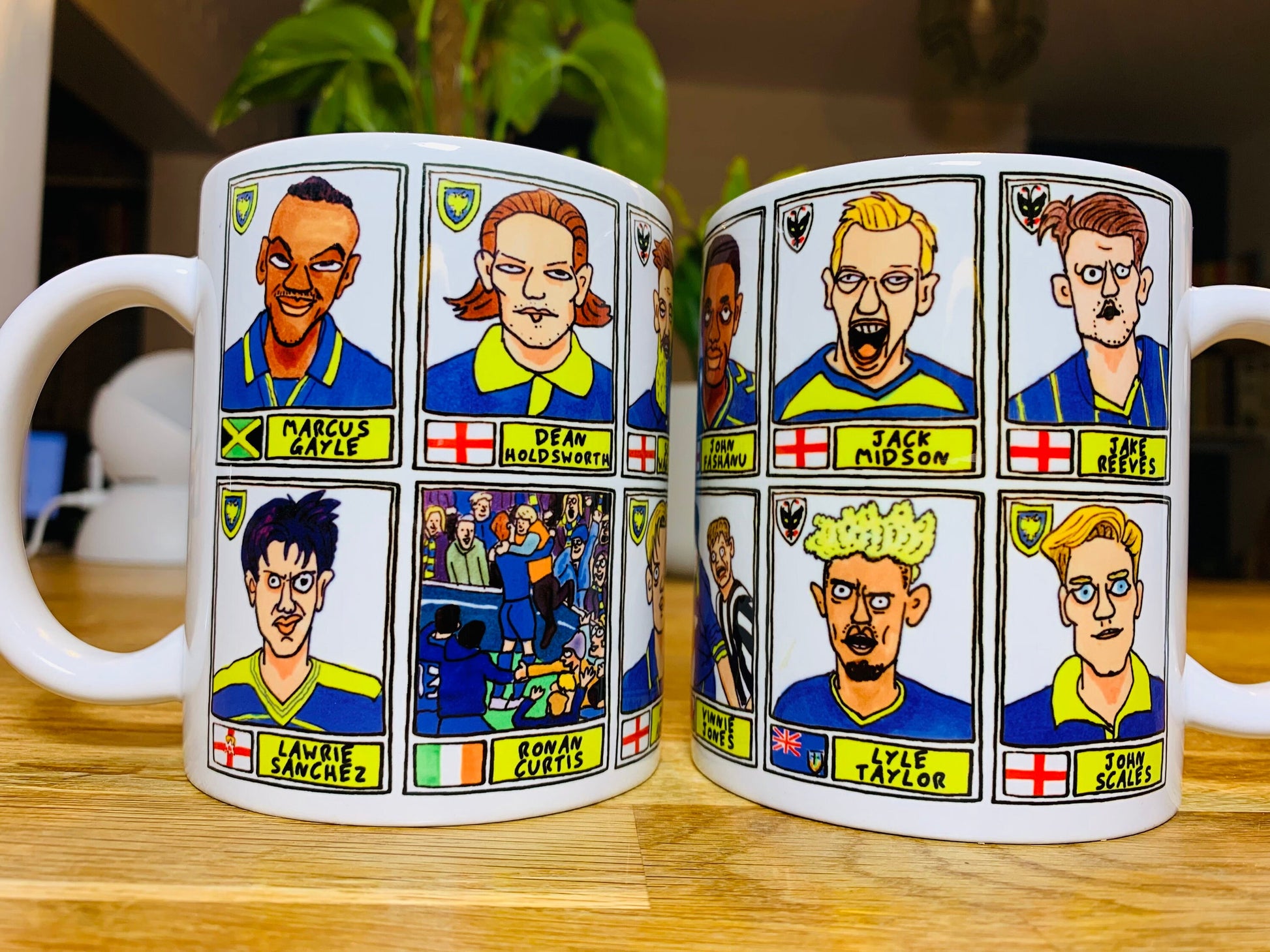 Wimbledon No Score Draws Mug Set - Set of TWO DIFFERENT 11oz Ceramic Mugs with Wonky Panini-style Wimbledon/AFCW No Score Draws Doodles