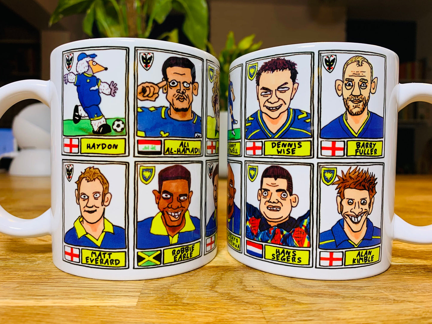 Wimbledon No Score Draws Mug Set - Set of TWO DIFFERENT 11oz Ceramic Mugs with Wonky Panini-style Wimbledon/AFCW No Score Draws Doodles