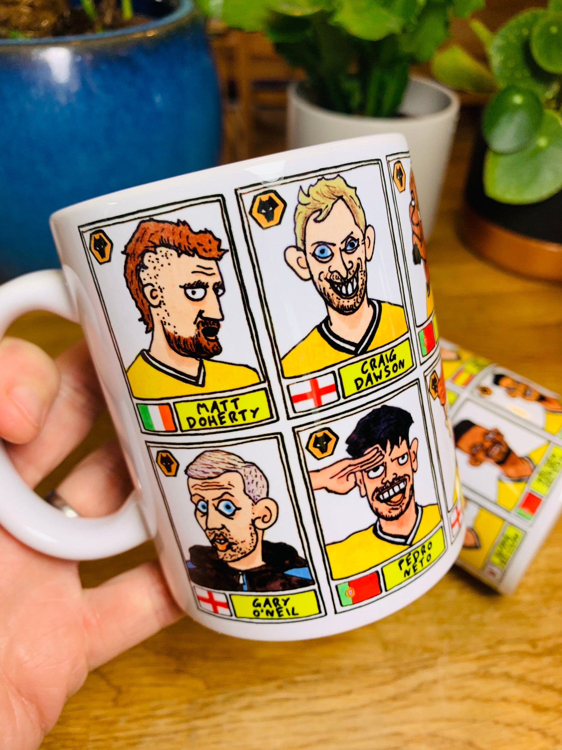 Wolves Vol 2 No Score Draws Mug Set - Set of TWO 11oz Mugs with 24 Wonky Panini-style No Score Draws Doodles of Wolves' 23-24 Squad