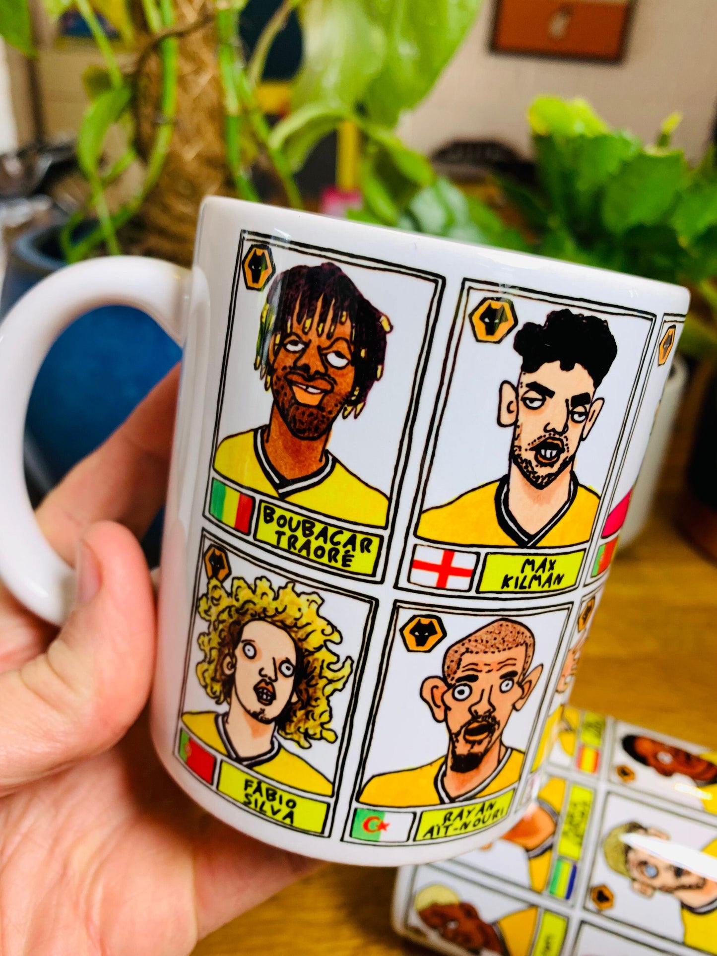 Wolves Vol 2 No Score Draws Mug Set - Set of TWO 11oz Mugs with 24 Wonky Panini-style No Score Draws Doodles of Wolves' 23-24 Squad