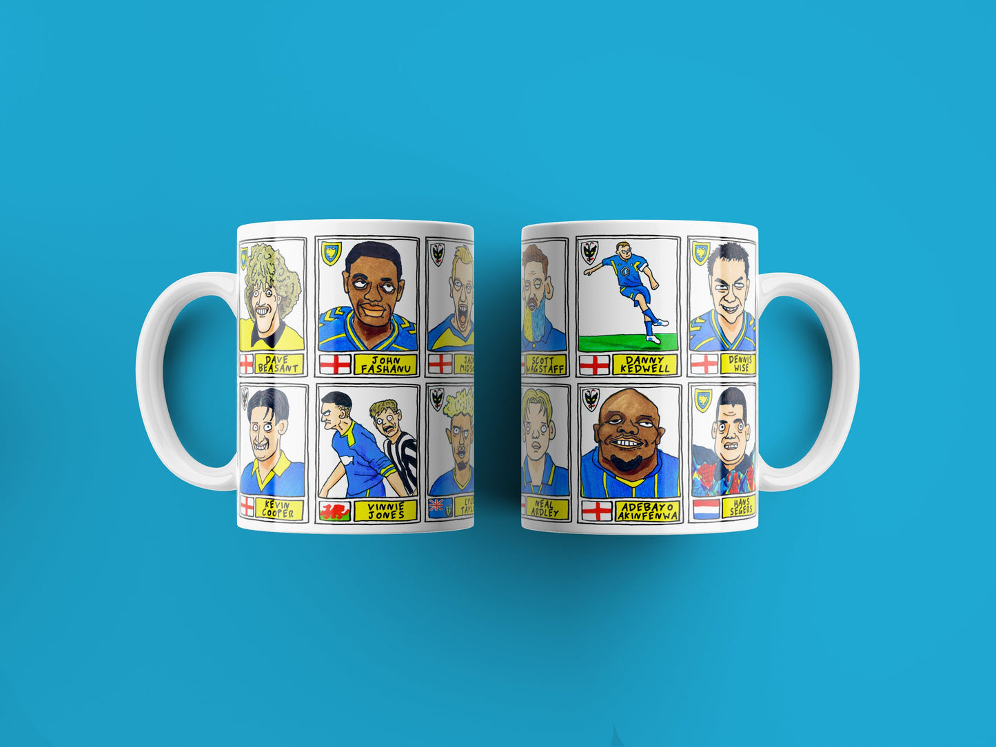 Wimbledon No Score Draws Mug Set - Set of TWO DIFFERENT 11oz Ceramic Mugs with Wonky Panini-style Wimbledon/AFCW No Score Draws Doodles