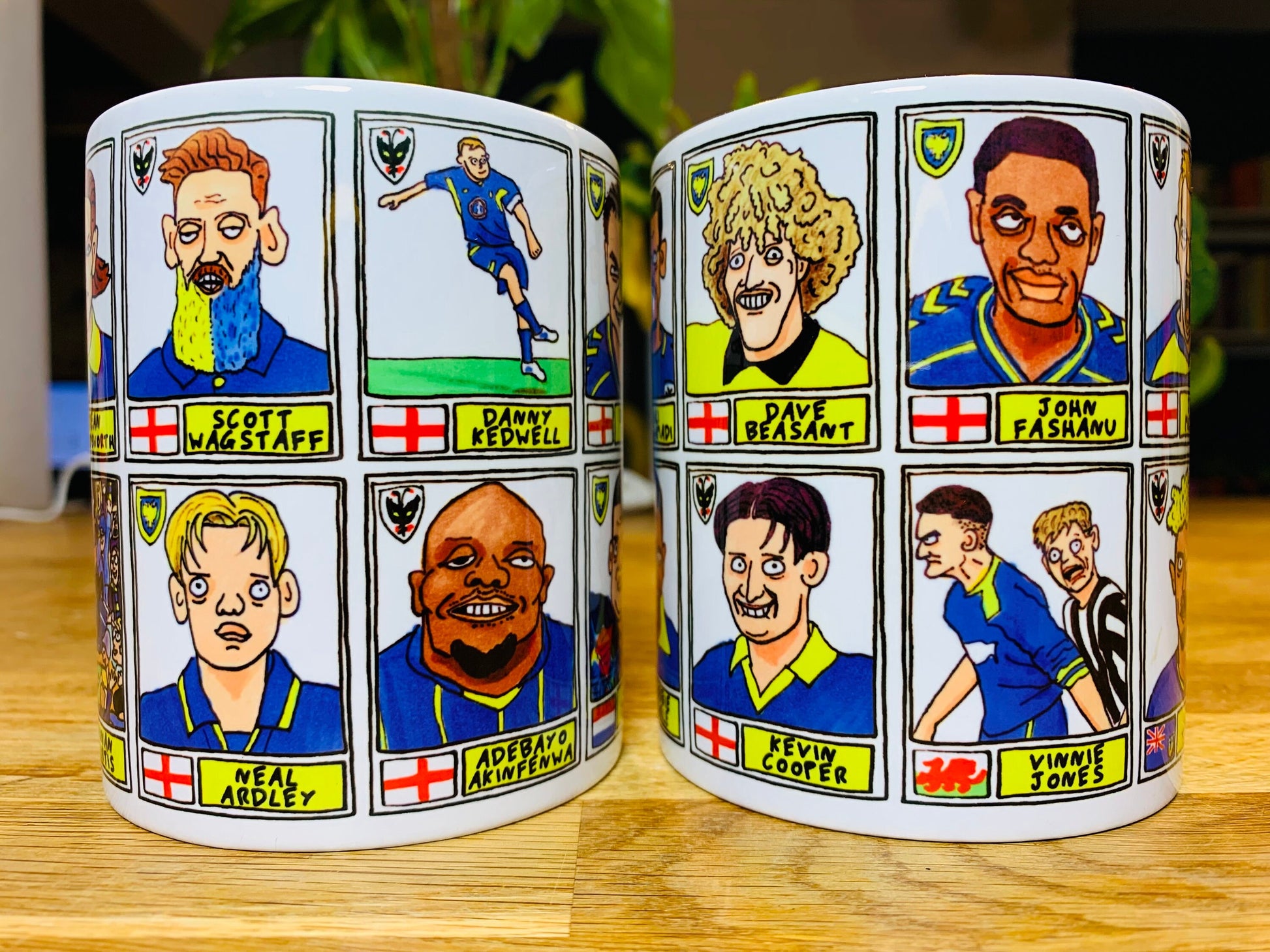 Wimbledon No Score Draws Mug Set - Set of TWO DIFFERENT 11oz Ceramic Mugs with Wonky Panini-style Wimbledon/AFCW No Score Draws Doodles