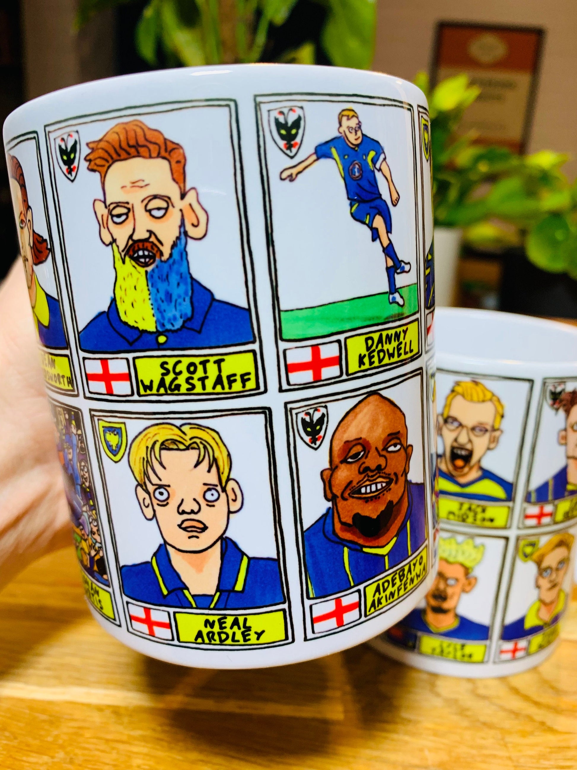 Wimbledon No Score Draws Mug Set - Set of TWO DIFFERENT 11oz Ceramic Mugs with Wonky Panini-style Wimbledon/AFCW No Score Draws Doodles