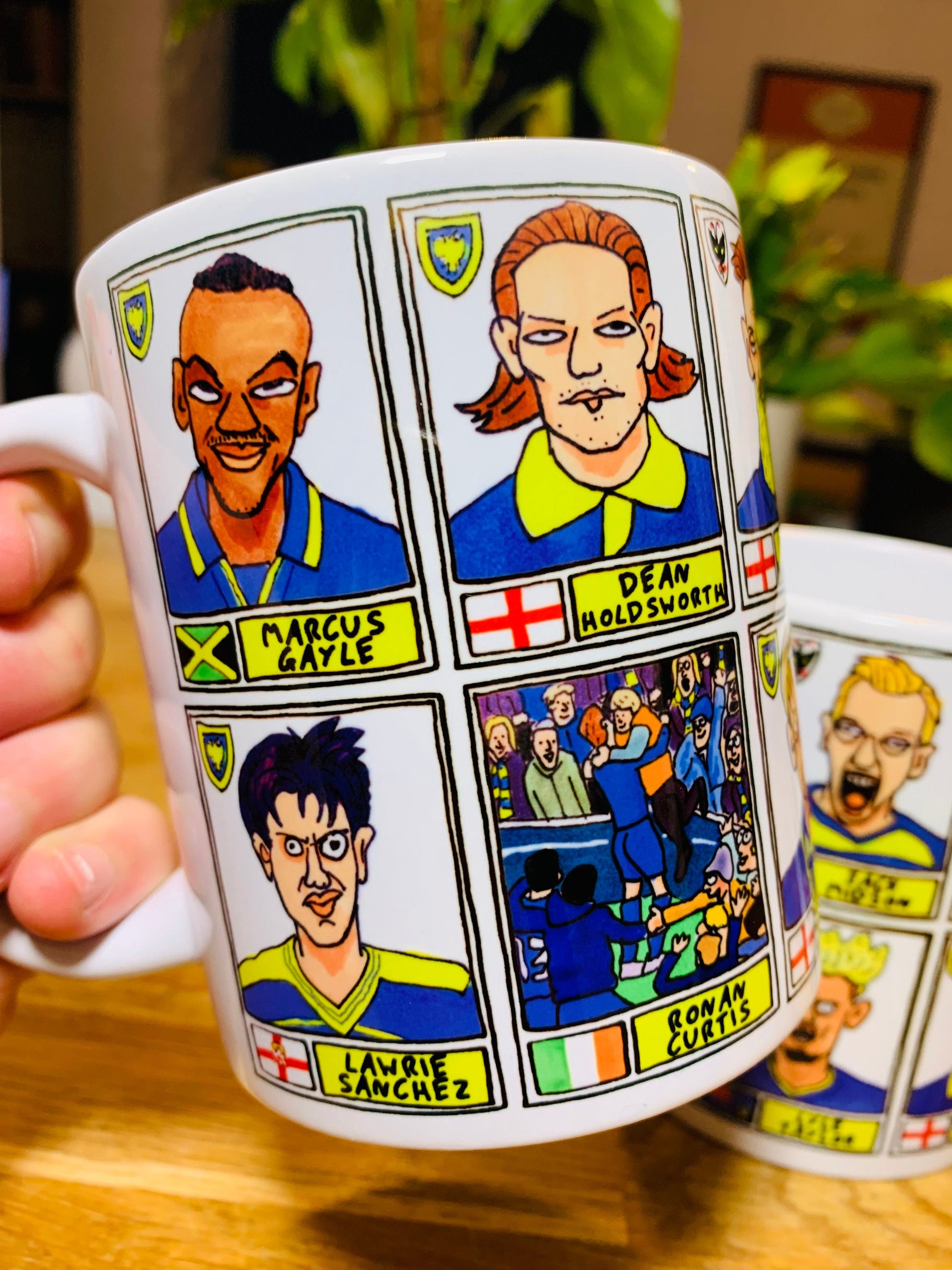 Wimbledon No Score Draws Mug Set - Set of TWO DIFFERENT 11oz Ceramic Mugs with Wonky Panini-style Wimbledon/AFCW No Score Draws Doodles